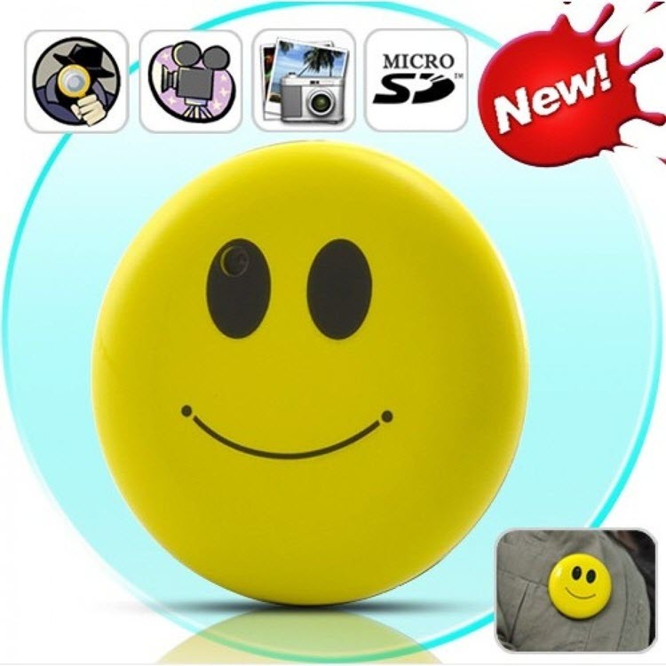 Yellow Color Smile Face Badge Hidden Camera - 1
