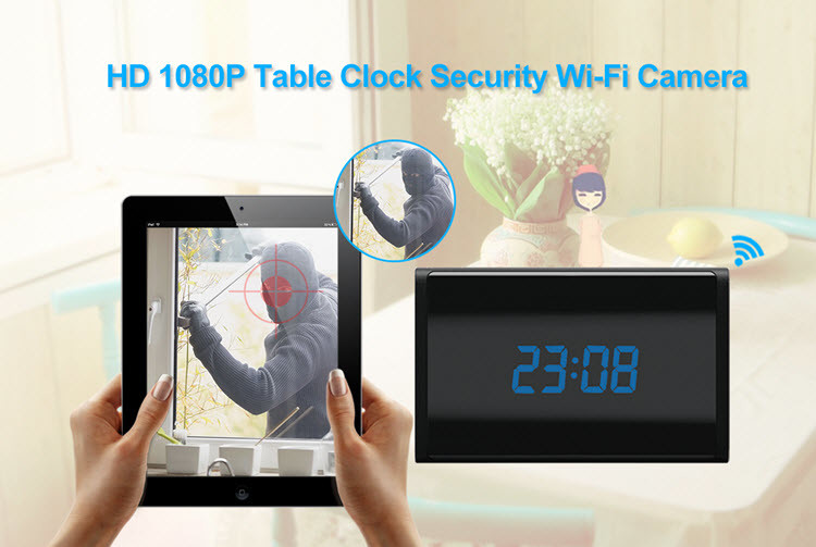 WIFI HD 1080P Tabella Clock Security Camera, Appoġġ SD Card 128GB - 5