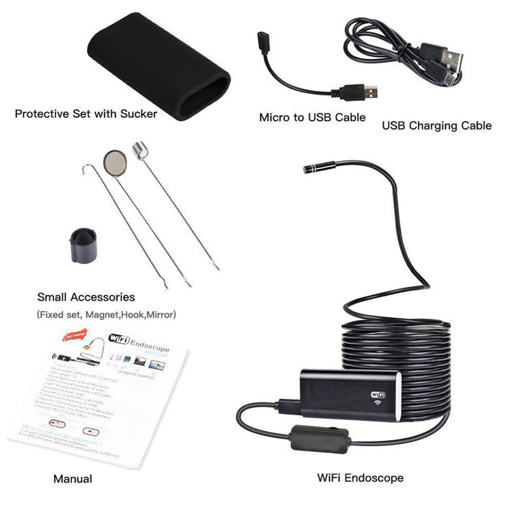 WiFi USB Endoscope, Semi-rigid USB Inspection Camera for Android iOS Tablet - 10M - 7