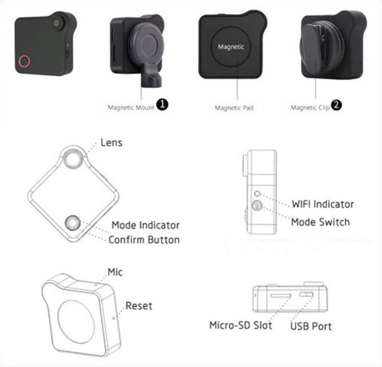 WIFI Mini câmera de desgaste, HD 1280x720P, H.264, Detecção de movimento - 3