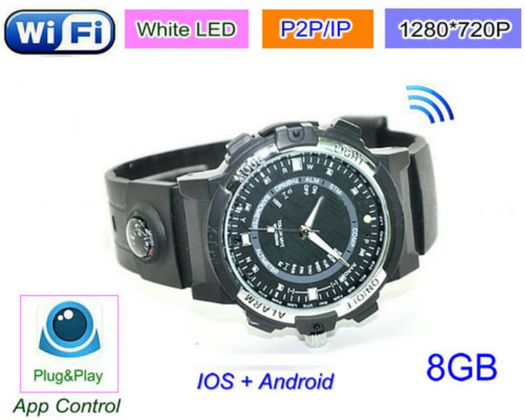 WiFi Watch Camera, P2P, IP, Video 1280720p, Control ng App - 1