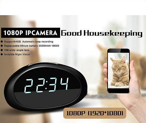 1080P WIFI Clock Camera, FHD 1080P, 158 lenti b'angolu wiesa ', H.264, Appoġġ 64G - 5