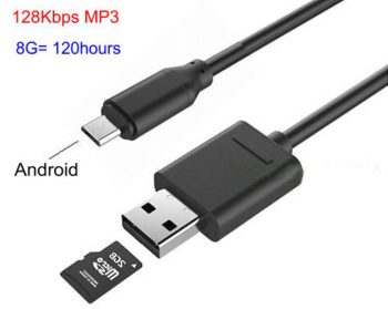 Android USB Cable Voice Recording - 8G Rec 5days, Charging While Recording - 1