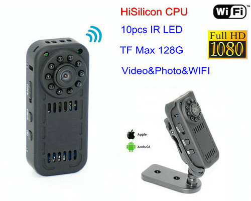 Ceamara Mini WIFI, HD1080P, Braite Tairiscint, Cárta SD Max 128G - 1