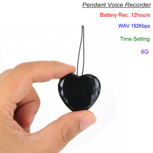 Pendant Voice Recorder, WAV 192Kbps, Build in 8G, Reġistrazzjoni ta 'sigħat 12 - 1