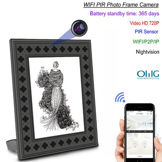720P HD լուսանկարների շրջանակ Wi-Fi թաքնված ֆոտոխցիկ ՝ PIR շարժման հայտնաբերմամբ