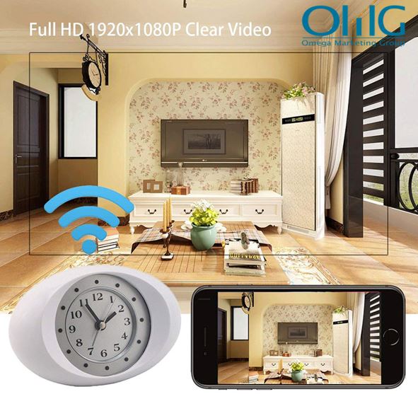 Ny fakantsary miafina miafina 1080P HD Wireless Wifi IP Camera White Clock