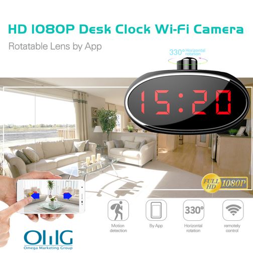 SPY061 - Wifi Alarm Clock Hidden Camera 330 degree Rotatable Lens for Home