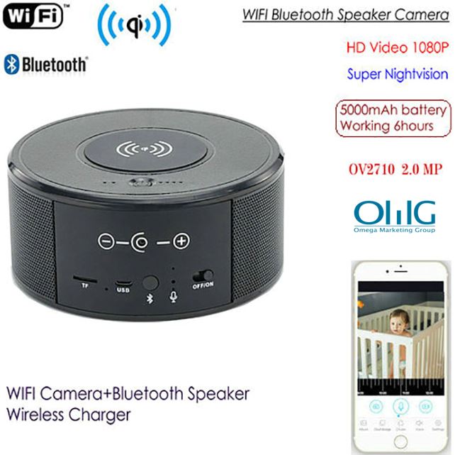 SPY300 - WIFI Speaker Camera, Wireless Charger + Bluetooth Speaker
