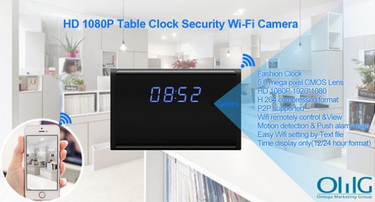 WIFI HD 1080P Table Clock Security Camera, Support SD Card 128GB