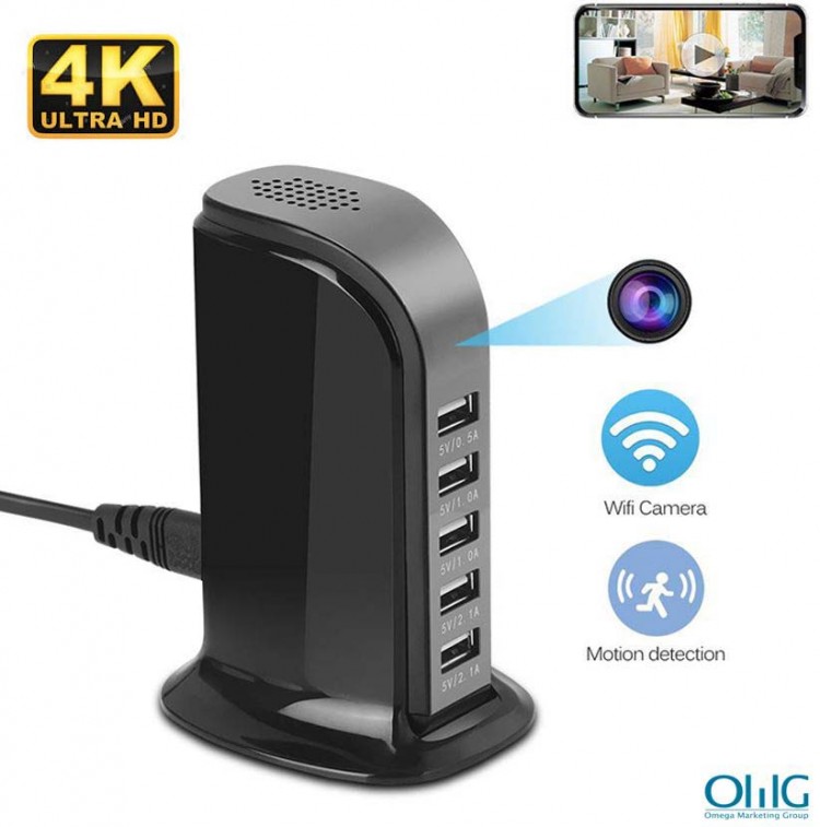 WiFi Spy Hidden 5-USB Port Charger Camera, Motion Detection, Loop Record, Phone Charging - 1