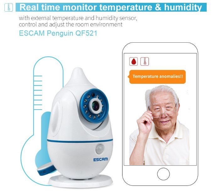 iPenguin - Elderly Safety Monitor IP Camera CCTV - Real Time Monitor Temperature & Humidity