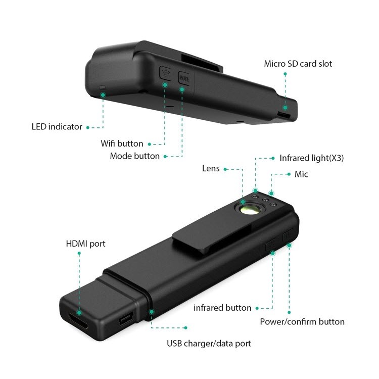 مینی جاسوسی کیمرے - پوشیدہ جیب قلم کیمرے 170 ڈگری وائڈ زاویہ لینس - 3