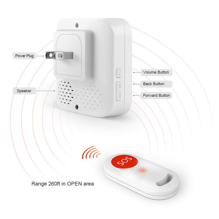 Wireless IP55 Waterproof SOS Call Button with Caregiver Pager - 3