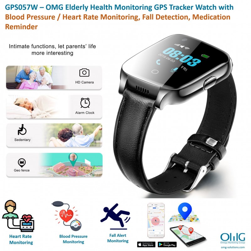 GPS057W – OMG Elderly Health Monitoring GPS Tracker Watch with Blood Pressure - Heart Rate Monitoring, Fall Detection, Medication Reminder