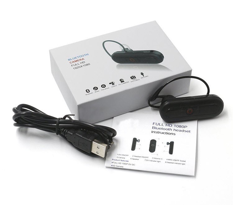 Bluetooth headset Hidden Video Camera, TF Card Max 32G, Battery work 80min - 9