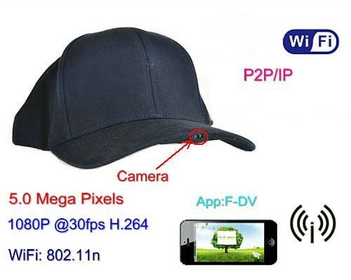 SPY055 - WIFI Hat Camera Video Recorder, 1080p, 5.0 Mega Pixels,H.264,P2PIP - 1
