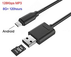Android USB Cable Voice Recording - 8G Rec 5days, Charging While Recording - 1 250px