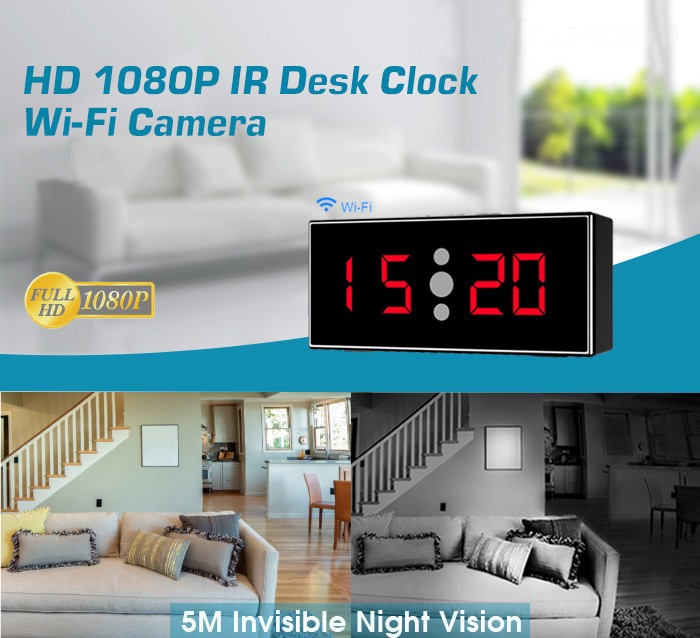HD 1080P IR Desk Clock Wifi Camera - 1