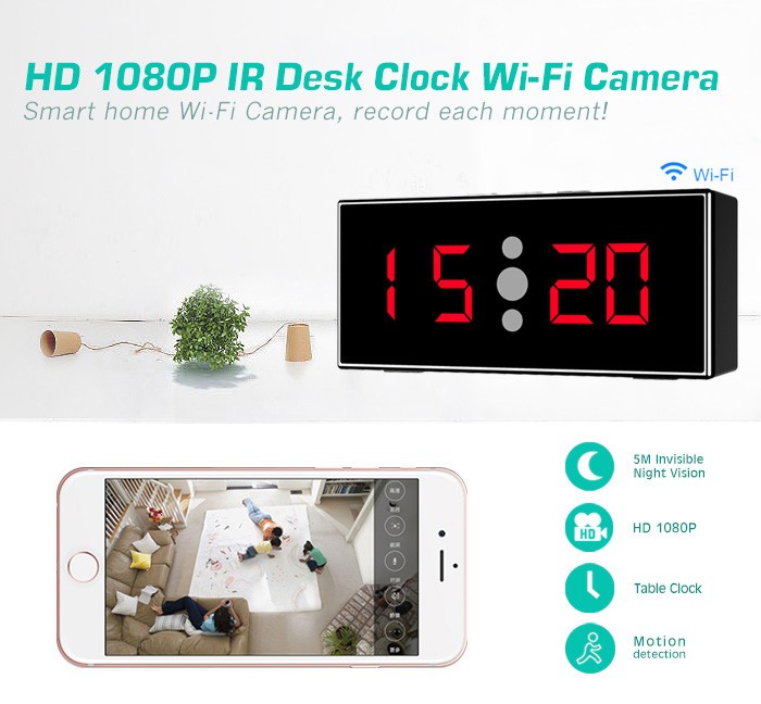 HD 1080P IR Desk Clock Wifi Camera - 2