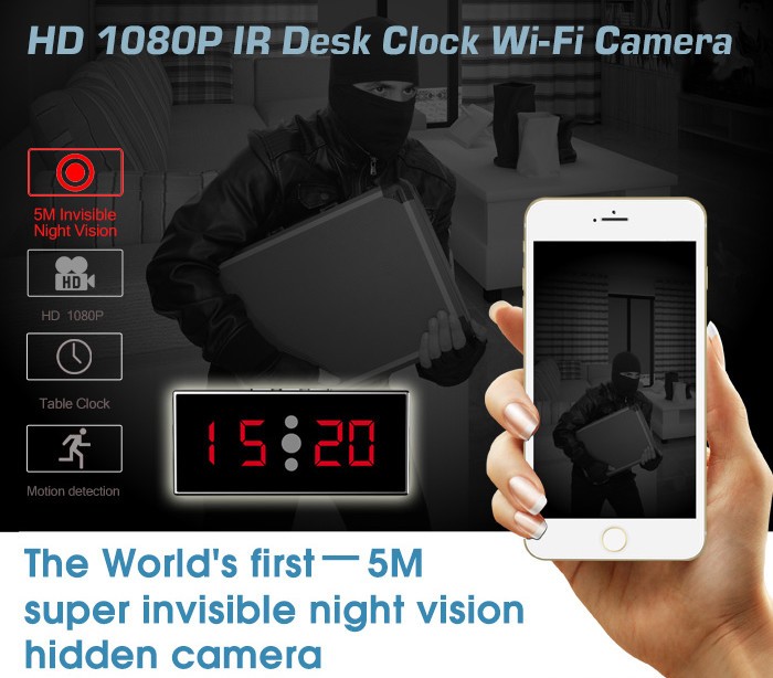 HD 1080P IR Desk Clock Wifi Camera - 3
