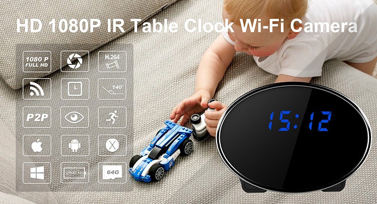 HD 1080P IR Table Clock Wi-Fi Camera - 1