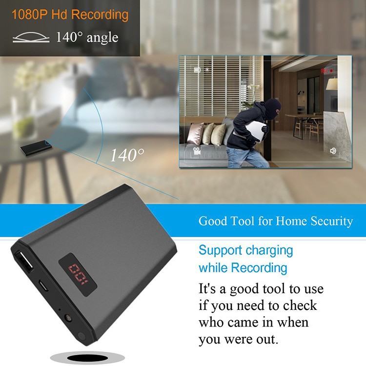 HD 1080P 10000mAh Portable Power Bank Camera, Continuously record for 20Hrs - 3