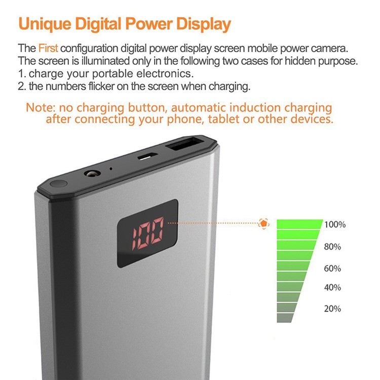 HD 1080P 10000mAh Portable Power Bank Camera, Continuously record for 20Hrs - 9
