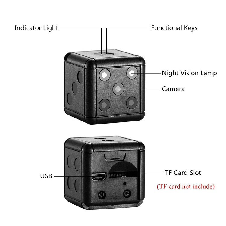 Dice Mini Camera, Motion Detection, 1080P 30fps, Nightvision, SD Card Max 32G - 16