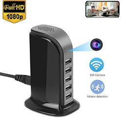 WiFi Spy Hidden 5-USB Port Charger Camera, Motion Detection, Loop Record, Phone Charging - 1 250px