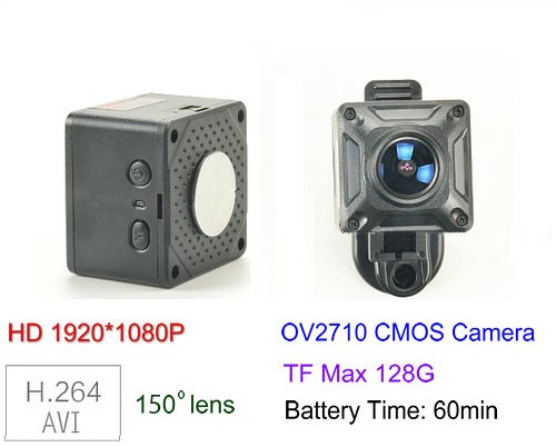 150 Degree Mini-Kamera, HD1080P, 30fps, SD Max 128g, Battery 60min - 1