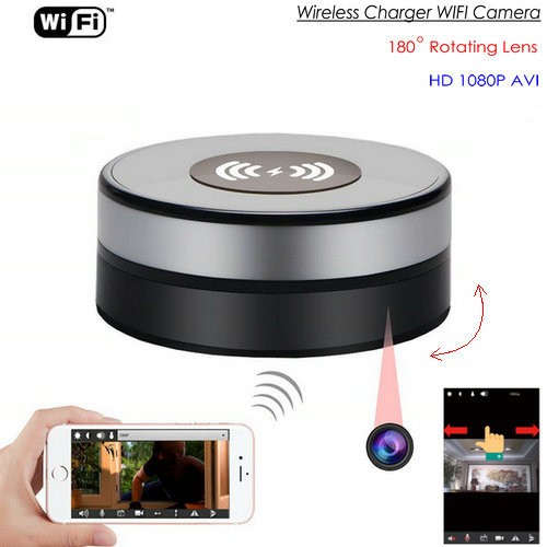 Wireless Charger WIFI Hidden SPY Camera, 180 Deg Rotation Lens - 1