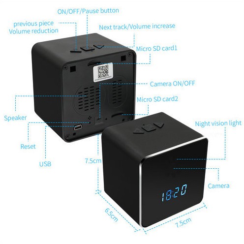 Hidden Spy Camera WIFI Bluetooth Speaker Clock, Nightvision - 5