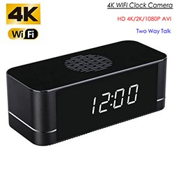 4K WIFI Clock Camera, Built Speaker Two Way Talk, 3000mAh Battery - 1 250px