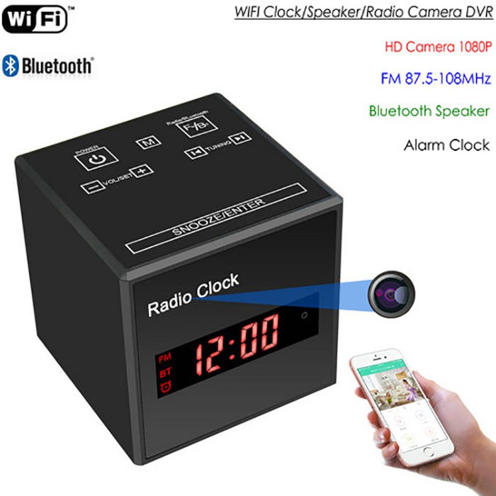 SPY297 - WIFI Clock Camera, WIFI Camera+Clock+Bluetooth Speaker+FM Radio, Nightvision 01