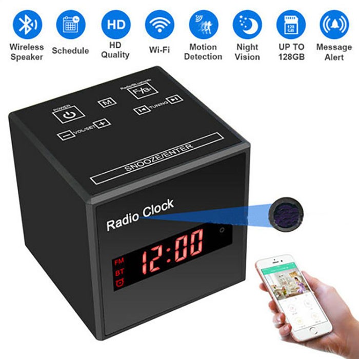 SPY297 - WIFI Clock Camera, WIFI Camera+Clock+Bluetooth Speaker+FM Radio, Nightvision 03