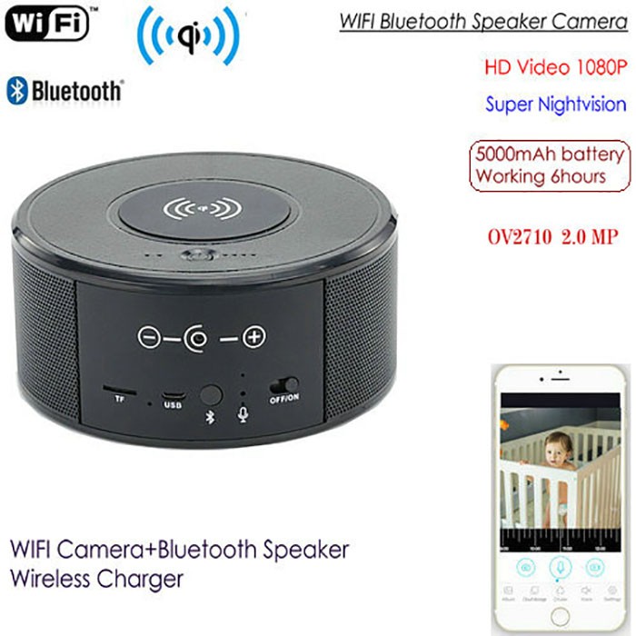 SPY300 - WIFI Speaker Camera, Wireless Charger+Bluetooth Speaker 00
