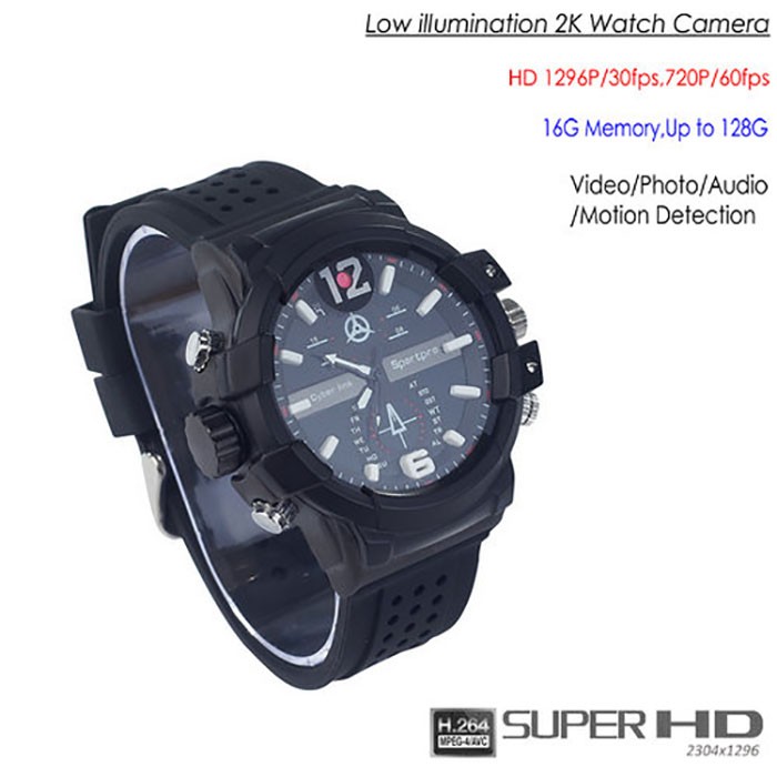 SPY301 - Low illumination 2K Watch Camera,HD1296P 30fps, H.264 MOV, Built in 16G, Waterproof 01