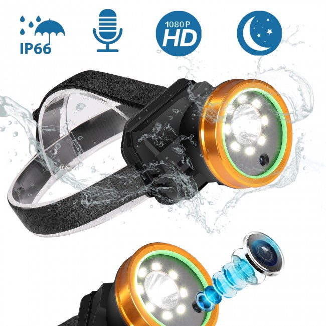 BWC062 - Headlight Video Recorder, HD Video 1080p, Waterproof /IP66, TF Max 128G, LED Light, 4000mAh