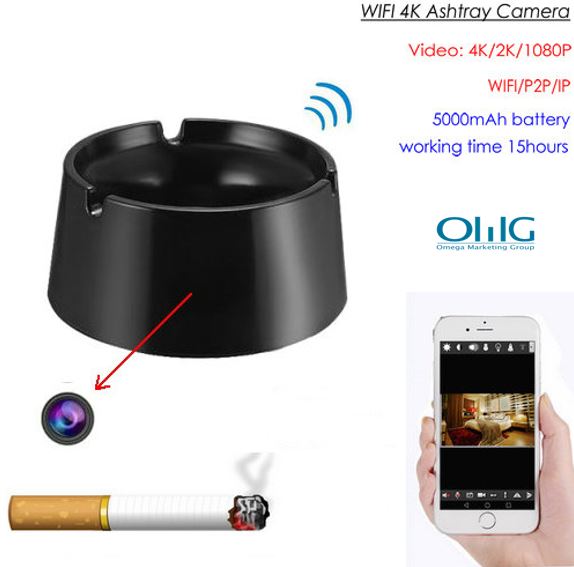 WIFI Ashtray Camera, 4K2K1080P Battery Working Time 18hours, SD Card Max 128GB