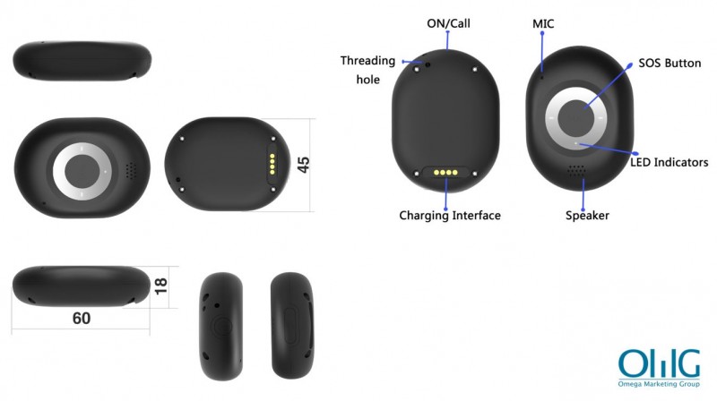 GPS040D - iHelp2.0 Elderly Dementia 4G GPS Tracking Keychain - Measurement + Features