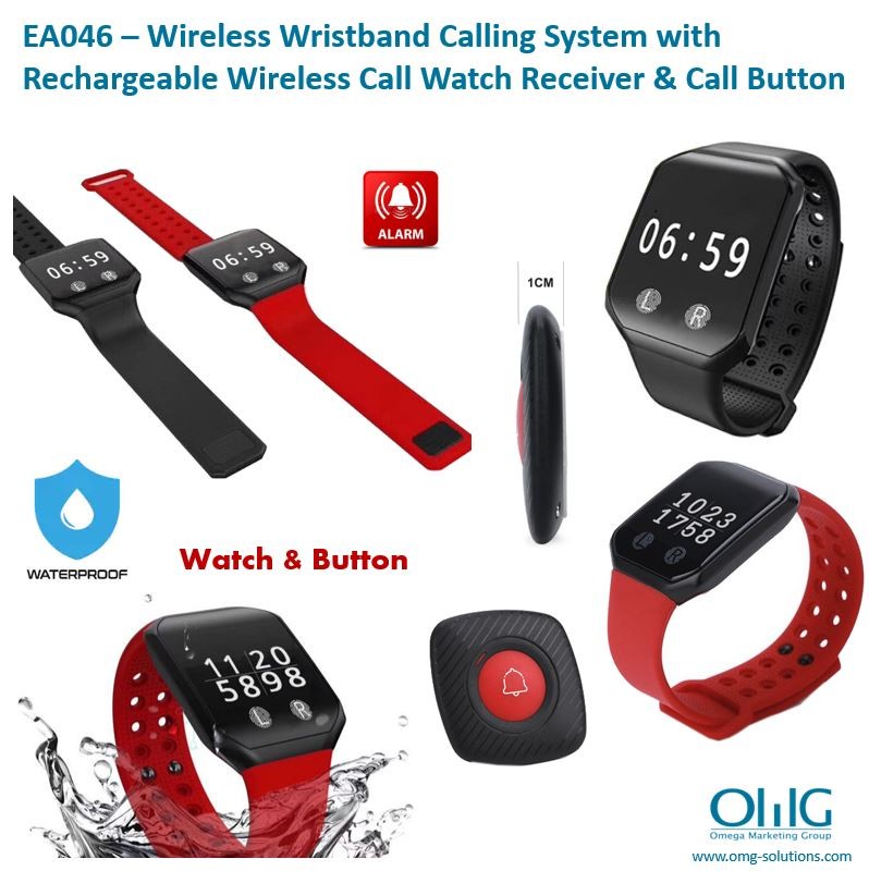 EA046 - Wireless Wristband Nurse Call System with Rechargeable Wireless Call Watch Receiver & Call Button