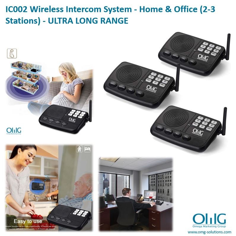 IC002 Wireless Intercom System - Home & Office (2-3 Stations) - ULTRA LONG RANGE