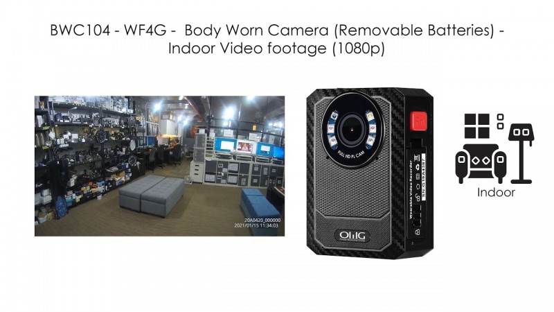 BWC104-W4  - WIFI / 4G Body Worn Camera (Removable Batteries) - Indoor Video footage (1080p)
