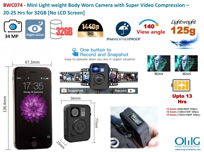 BWC074 - Mini Light weight Body Worn Camera [No LCD Screen] - Main
