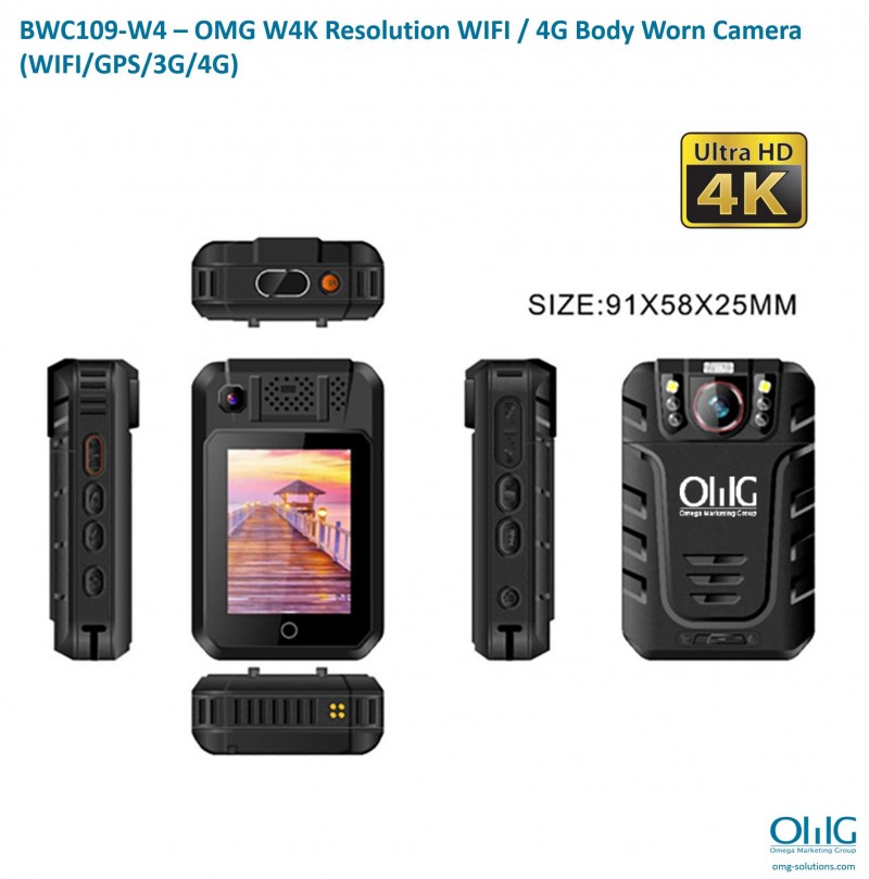 BWC109-W4 – OMG W4K Resolution WIFI - 4G Body Worn Camera (WIFIGPS3G4G)