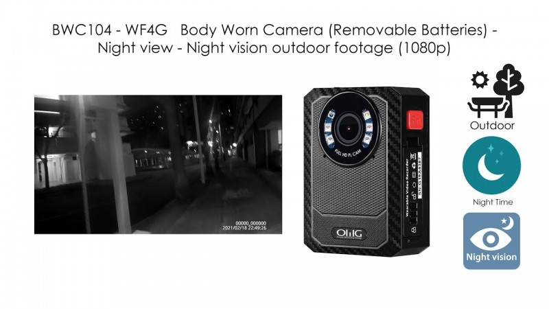 BWC104 - WF4G - Body Worn Camera (Removable Batteries) - Night vision Outdoor Footage (1080p)