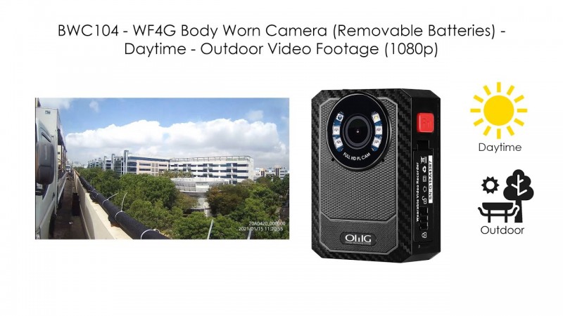 BWC104 - WF4G Body Worn Camera (Removable Batteries) - Daytime - Outdoor Video Footage (1080p)