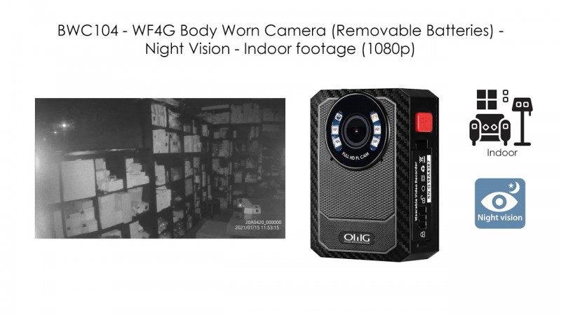 BWC104 - WF4G Body Worn Camera (Removable Batteries) - Night Vision - Indoor Video footage (1080p)