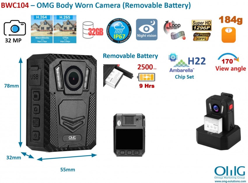 BWC104 – Removable Batteries – Body Worn Camera (Support AES256) - Main